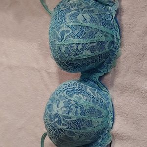 Pink aqua blue lacy push up bra